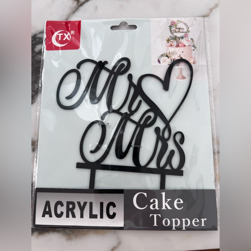 Black Acrylic Mr & Mrs Cake Topper wedding engagement cake topper